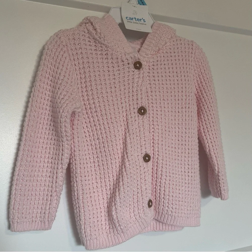 NWT Carter's Light Pink Baby Sweater with Bear Ears